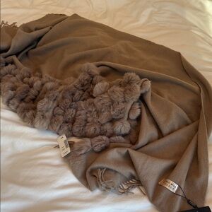 Luxurious Tan Faux Fur and Wool scarf wrap